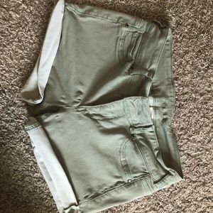 olive green stretch shorts